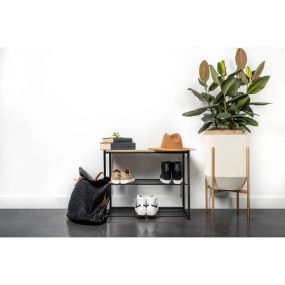 3 Tier Shoe Rack Black Metal With Natural Wood - Brightroom™ 6 3 Tier Shoe Rack Black Metal With Natural Wood - Brightroom™ - Image 6