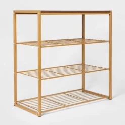 4 Tier Shoe Rack Brass With Walnut Wood - Brightroom™ -Brightroom Sales GUEST 9aa8a4ef b1bc 4dba b15f 3fb47d3a6428