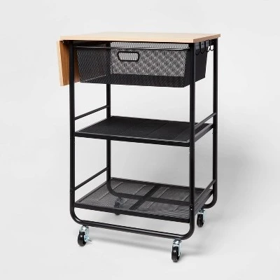 Metal Storage Cart With Mesh Drawer And Wood Top - Brightroom™ 4 Metal Storage Cart With Mesh Drawer And Wood Top - Brightroom™ - Image 4